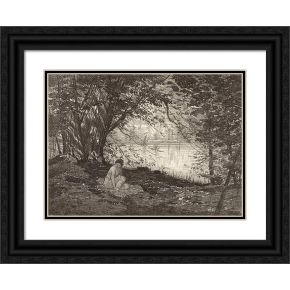 Bolton Coit Brown 14x11 Black Ornate Wood Framed Double Matted Museum Art Print Titled: On the River