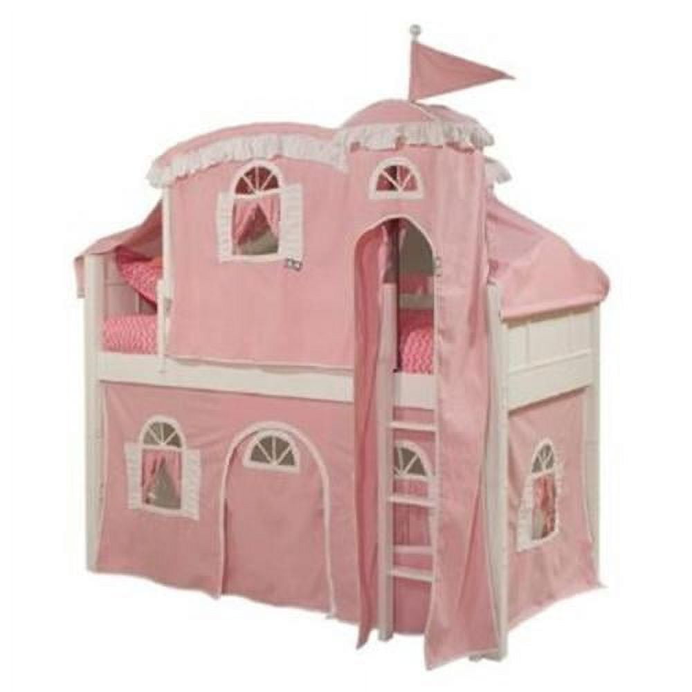 Bolton Furniture 9881500LT5PW Emma White Twin Low Loft Bed, PinkWhite Tower, Top Tent and