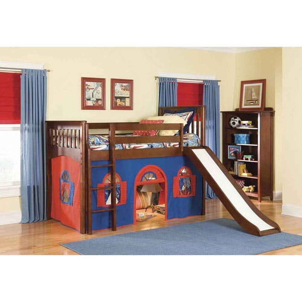 Bolton Furniture Mission Twin Low Loft Bed, Cherry with Blue/Red Bottom