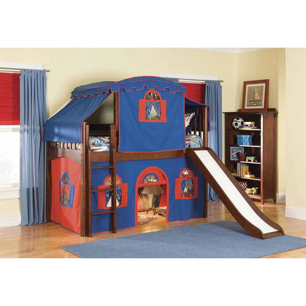 Bolton Furniture Mission Twin Low Loft Bed, Cherry with Blue/Red Top