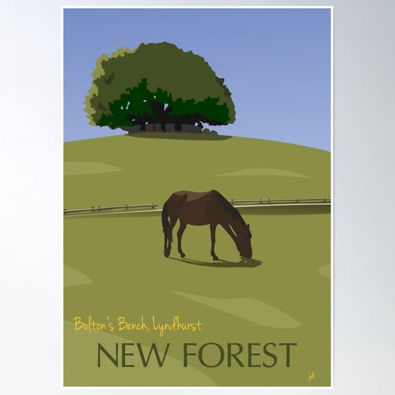 Bolton'S Bench, New Forest Poster Wall Art, Modern Wall Decor, 8x12 UNFRAMED