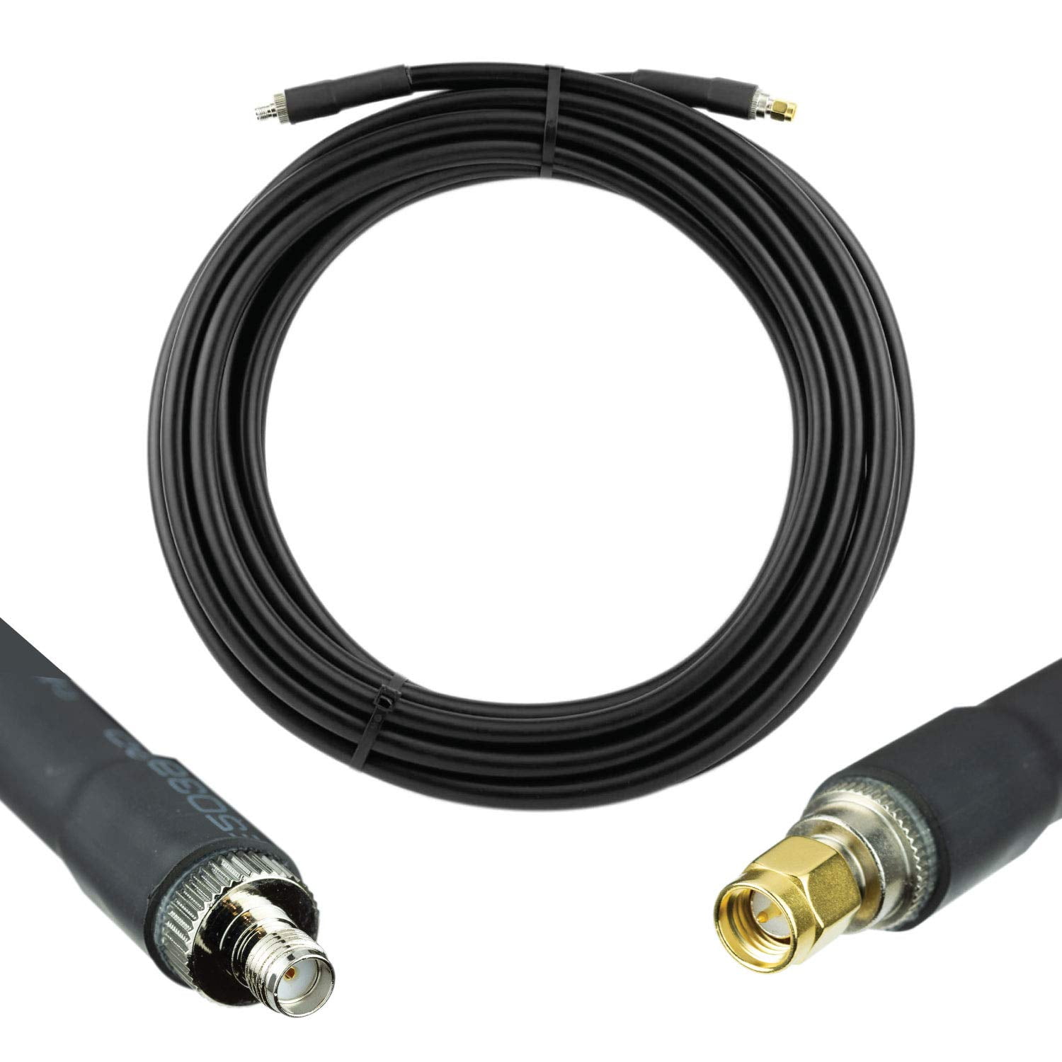 Bolton400 Jumper Cable - LMR400 Equivalent Coaxial Cable 30ft - Heavy Duty Ultra Low Loss Coax Cable 50ohm - SMA Male to SMA Female - 30 feet Black - for Home and Commercial Signal Booster
