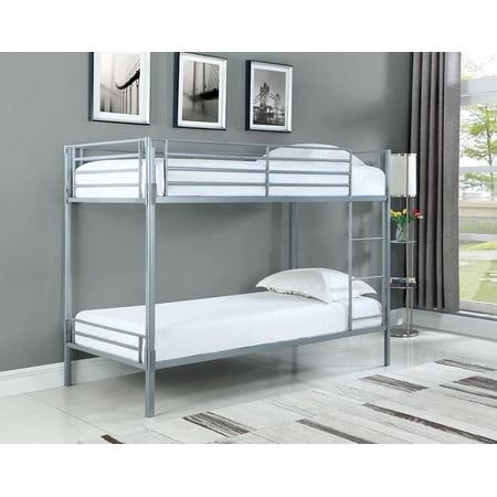 Coaster Boltzero Metal Twin over Twin Bunk Bed Silver-Finish:Silver,Style:Contemporary