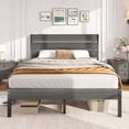 thumbnail image 1 of Isvyn Queen Bed Frame with Rustic Vintage Wood Headboard and Footboard,Metal Support,Grey, 1 of 8