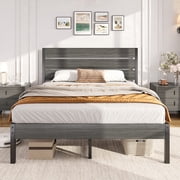 Isvyn Queen Bed Frame with Rustic Vintage Wood Headboard and Footboard,Metal Support,Grey