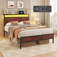 thumbnail image 1 of Bolvdo Twin Bed Frame with LED Headboard, USB Charging Port, Noise-Free Metal Wood Bed Frame, Brown, 1 of 8
