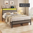thumbnail image 1 of Bolvdo Twin Bed Frame with Headboard & Footboard, LED Light & Charging Station, Under-Bed Storage, Noise-Free, No Box Spring Needed, Easy Assembly, Rustic Gray, 1 of 8