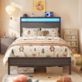 thumbnail image 1 of Bolvdo Twin Size Bed Frame with Headboard & Footboard, LED Light & Charging Station, Under-Bed Storage, Noise-Free, No Box Spring Needed, Easy Assembly, Rustic Gray, 1 of 7