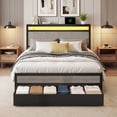 thumbnail image 1 of Twin Bed Frame with Storage Headboard & Drawer, Charging Station & LED Light, No Box Spring Needed, Noise Free, Easy Assembly, Rustic Grey, 1 of 7