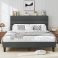thumbnail image 1 of Bolvdo Queen Bed Frame with Velvet Upholstered Headboard, Metal Support, No Box Spring Needed, Noise Free, Easy Assembly, Grey, 1 of 8