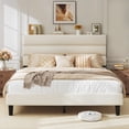 thumbnail image 1 of Bolvdo Queen Bed Frame with Velvet Upholstered Headboard, Metal Support, No Box Spring Needed, Noise Free, Easy Assembly, Beige, 1 of 8