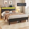 thumbnail image 1 of Bolvdo Bed Frame with Headboard, Noise-Free, Charging Station, LED Light, No Box Spring Needed, Full Size, Black, 1 of 7