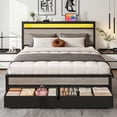 thumbnail image 1 of Bolvdo Queen Size Bed Frame with 2 Drawers, LED & USB Charging, Upholstered Headboard, Noise-Free, No Box Spring Needed, Easy Assembly, Gray, 1 of 7