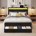 thumbnail image 1 of Bolvdo Twin Bed Frame with Storage Headboard, Drawers, LED Light & Charging Station, Noise-Free, Easy Assembly, Classic Black, 1 of 7