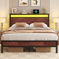thumbnail image 1 of Bolvdo Queen Bed Frame with LED Headboard & Footboard, Built-in Charging Station, Storage Shelf, Noise-Free, No Box Spring Required, Easy Assembly, Coffee Brown, 1 of 7