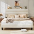 thumbnail image 1 of Bolvdo King Bed Frame with Velvet Upholstered Headboard, Metal Support, No Box Spring Needed, Noise Free, Easy Assembly, Beige, 1 of 8