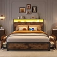 thumbnail image 1 of Bolvdo Full Size Bed Frame with Bookcase Headboard, Charging Station & Storage Drawers, Heavy-Duty Metal Support, Vintage Brown, 1 of 7
