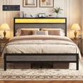 thumbnail image 1 of Bolvdo Queen Bed Frame with LED Headboard & Footboard, Built-in Charging Station, Storage Shelf, Noise-Free, No Box Spring Required, Easy Assembly, Rustic Grey, 1 of 7