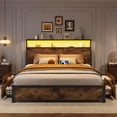 thumbnail image 1 of Bolvdo Queen Platform Bed Frame with Headboard, 4 Storage Drawers & USB Charging Station, LED Lights & Metal Support, Vintage Brown, 1 of 7