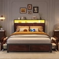 thumbnail image 1 of Bolvdo Full Size Bed Frame with 2-Tier Bookcase Headboard Platform Bed with Charging Station & LED, 4 Storage Drawers, Metal Support, No Box Spring Needed, Noise Free, Brown, 1 of 7