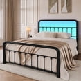 thumbnail image 1 of Isvyn Queen Bed Frame, Metal Platform Bed Frame with Vintage Pattern Headboard, Black, 1 of 9