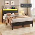 thumbnail image 1 of Bolvdo Twin Bed Frame with Headboard & Footboard, LED Light, Charging Station, Underbed Storage, Black, 1 of 8