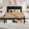 thumbnail image 1 of Bolvdo Upholstered Bed Frame with Headboard, Full, Metal Support, No Box Spring Needed, Black, 1 of 7