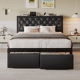 thumbnail image 1 of Bolvdo Bed Frame with Leather Upholstered Headboard, Lockable Storage, Queen Size, Black, 1 of 8