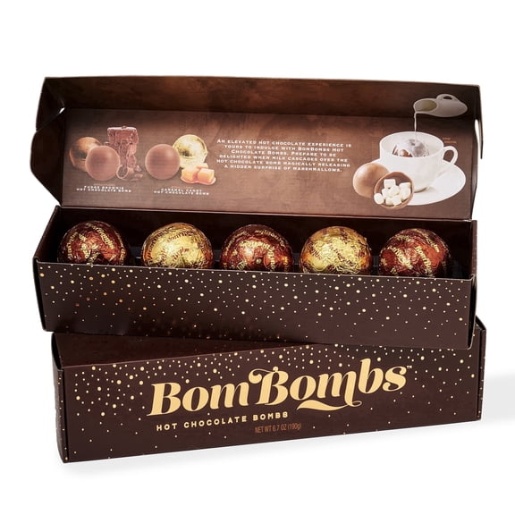 Thoughtfully Hot Chocolate Bombs Holiday Gift, Fudge Brownie and Caramel Candy Cocoa Bombs Filled with Marshmallows, 5 Pack