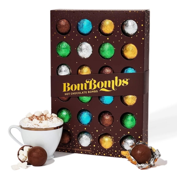 Thoughtfully BomBombs Hot Chocolate Bombs, Fudge Brownie, Caramel, S’Mores, Cookies and Cream, Peppermint Flavors Filled with Marshmallows, Set of 24