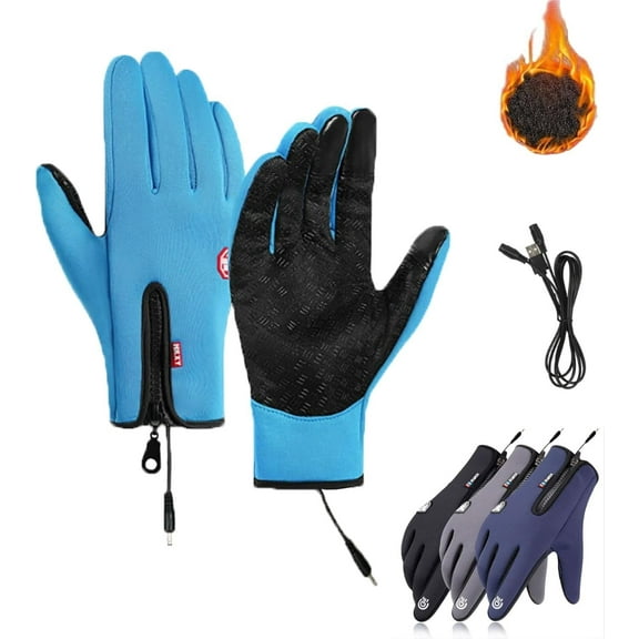 Bomaze USB Heated Gloves for Men and Women, Windproof Waterproof Thermal Winter Gloves with Touchscreen Compatibility, 3 Heat Settings for Skiing Cycling
