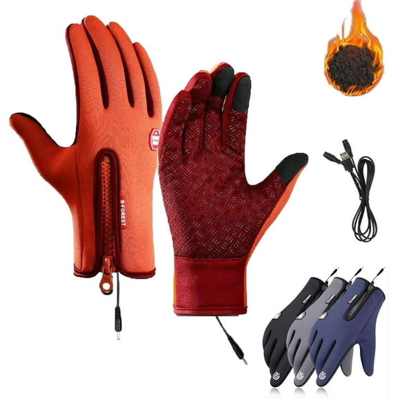 Bomaze USB Heated Gloves for Men and Women, Windproof Waterproof Thermal Winter Gloves with Touchscreen Compatibility, 3 Heat Settings for Skiing Cycling