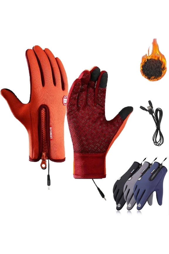 Bomaze USB Heated Gloves for Men and Women, Windproof Waterproof Thermal Winter Gloves with Touchscreen Compatibility, 3 Heat Settings for Skiing Cycling