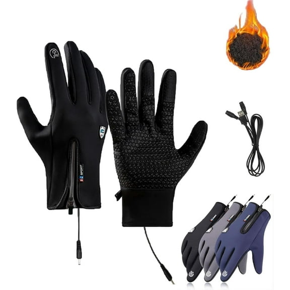 DXYQK Bomaze USB Heated Gloves for Men and Women, Windproof Waterproof Thermal Winter Gloves with Touchscreen Compatibility, 3 Heat Settings for Skiing Cycling