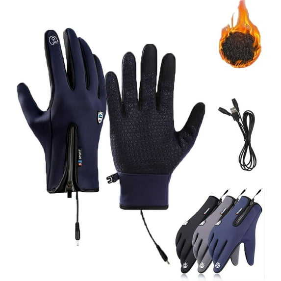 Bomaze USB Heated Gloves for Men and Women, Windproof Waterproof Thermal Winter Gloves with Touchscreen Compatibility, 3 Heat Settings for Skiing Cycling