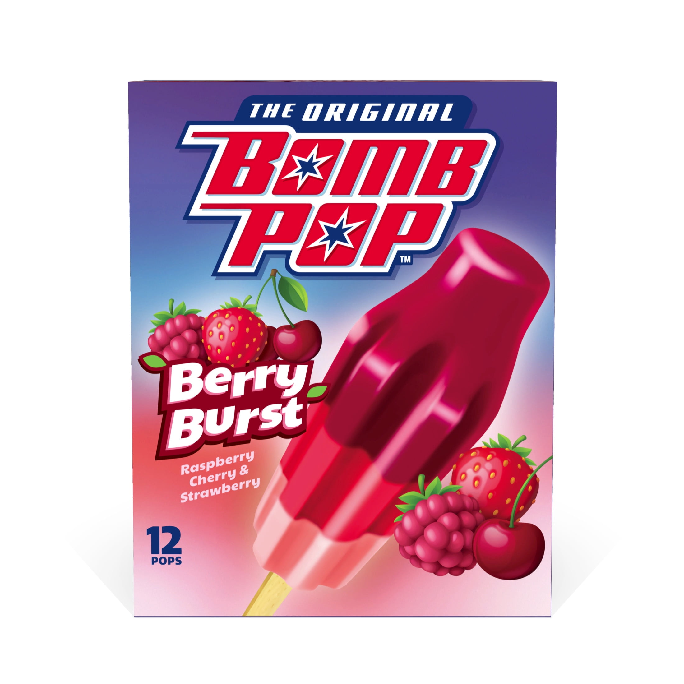 Bomb Pop Berry Burst Freeze Ice Pop, Frozen Freezer Dessert, 12