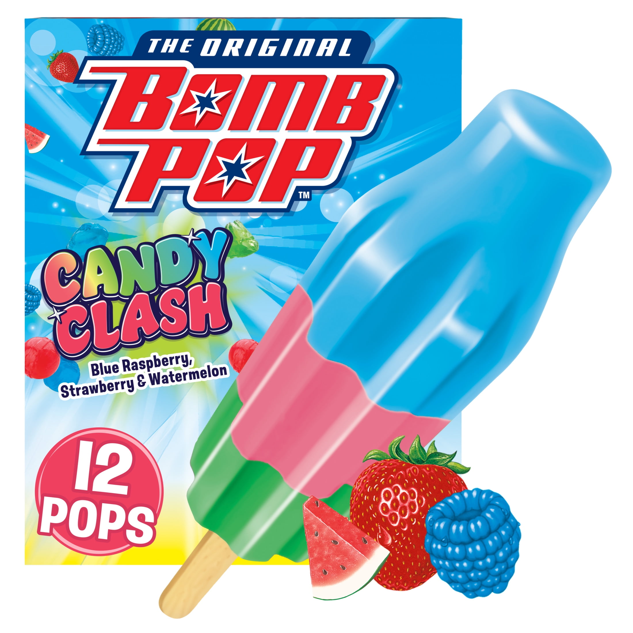 Bomb Pop Candy Clash Freeze Ice Pop, Frozen Freezer Dessert, 12 Pack