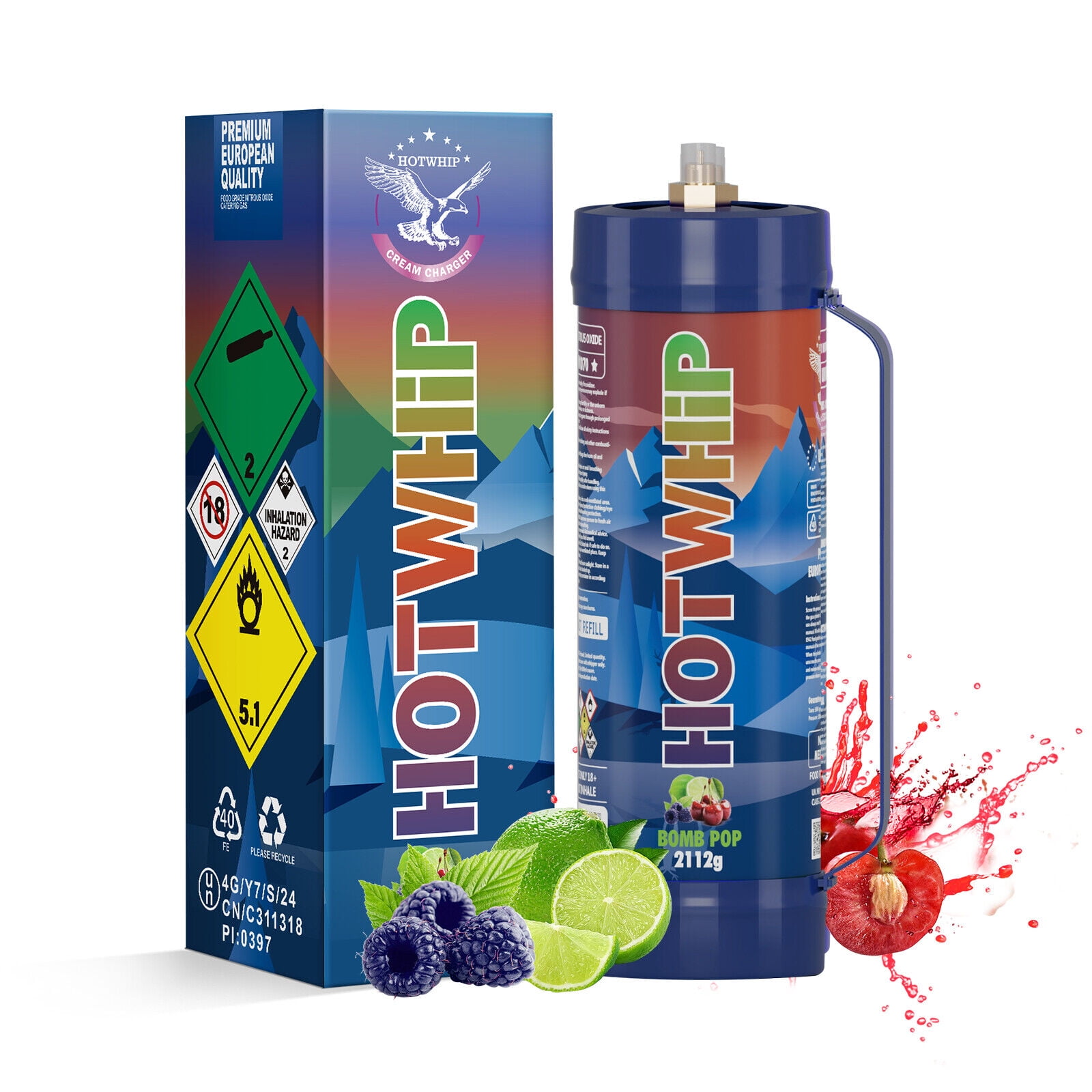 Bomb Pop Flavored N2O Chargers Food Grade Nitrous Oxide Tank (1, 2112g