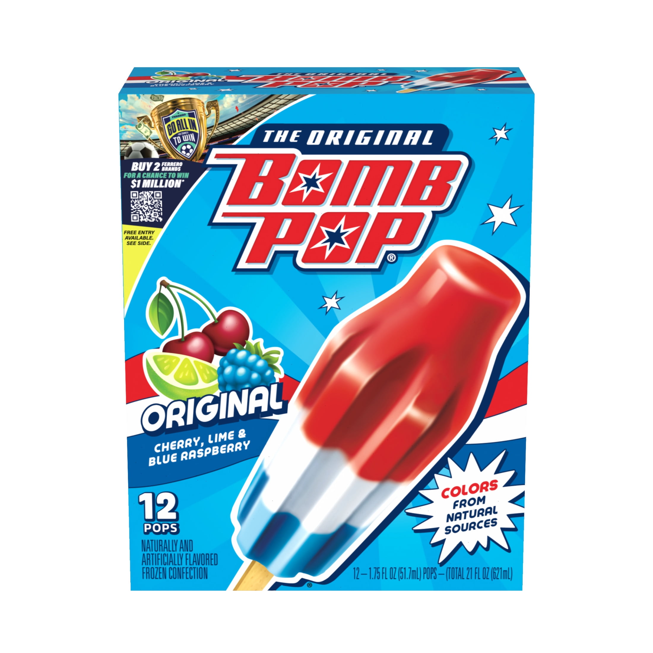 Bomb Pop Original Freeze Ice Pops, Frozen Dessert, Cherry, Lime