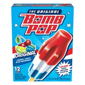 Bomb Pop Original Freeze Ice Pops, Frozen Dessert, Cherry, Lime, & Blue Raspberry, 12 Pack