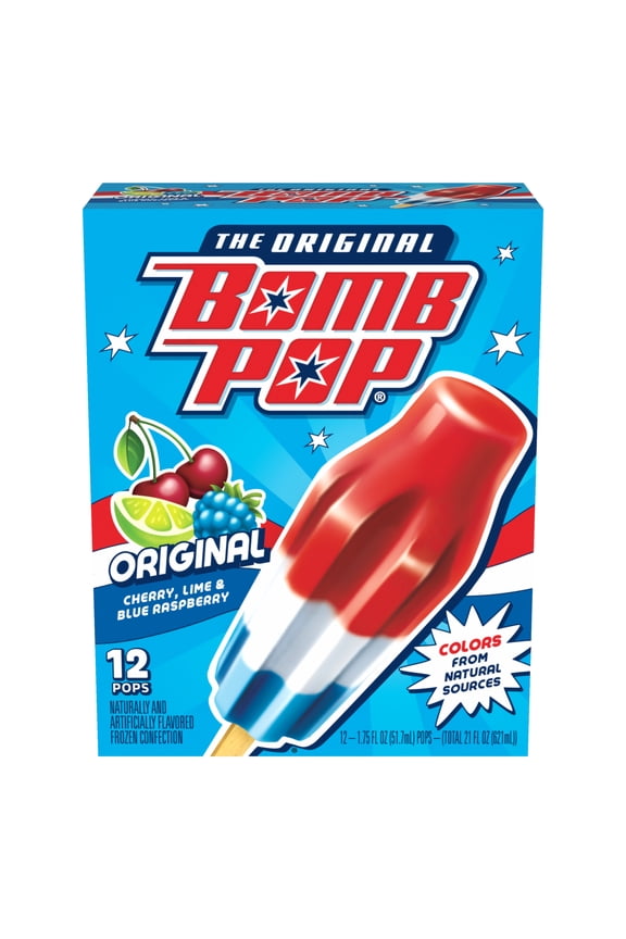 Original Freeze Ice Pops, Frozen Dessert, Cherry, Lime, & Blue Raspberry, 12 Pack