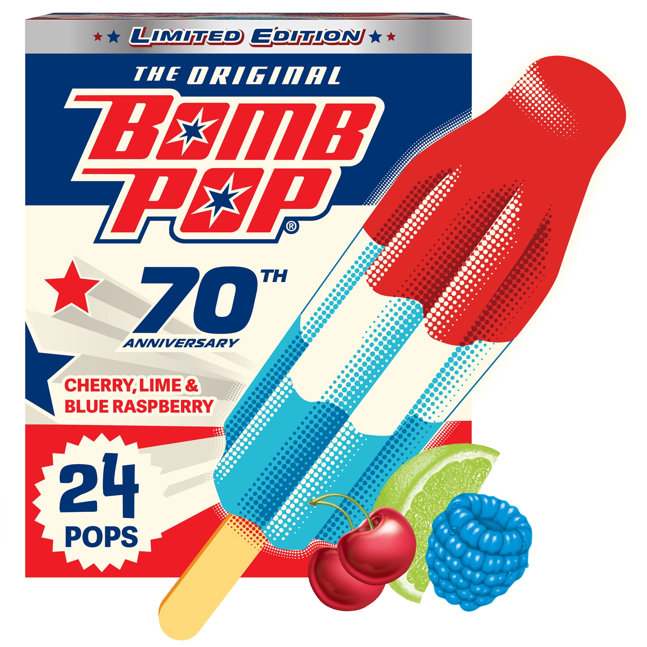 Bomb Pop Original Freeze Ice Pops, Frozen Freezer Dessert, 24 Pack