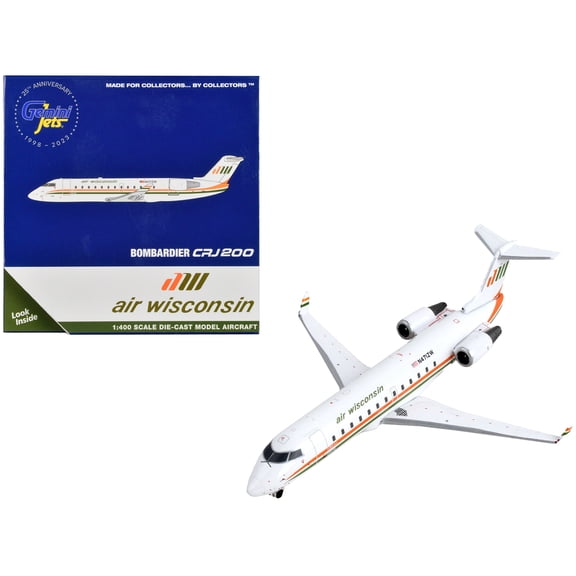 Bombardier CRJ200 Commercial Aircraft "Air Wisconsin" White with Orange and Green Stripes 1/400 Diecast Model Airplane by GeminiJets