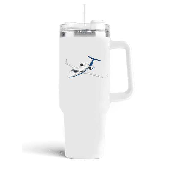 Aeromugs Simple 40oz Stainless Steel Tumbler Insulated Travel Mug with Lid, Straw & Handle | Bombardier Learjet 60