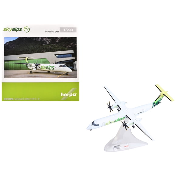 Bombardier Q400 Commercial Aircraft "Sky Alps" (9H-PAUL) White with Green Tail Graphics 1/200 Diecast Model Airplane by Herpa