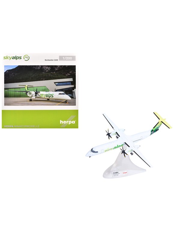 Bombardier Q400 Commercial Aircraft "Sky Alps" (9H-PAUL) White with Green Tail Graphics 1/200 Diecast Model by Herpa