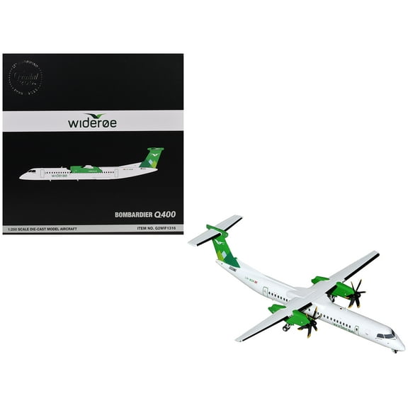 Bombardier Q400 Commercial Aircraft "Wideroe" (LN-WDM) White with Green Tail "Gemini 200" Series 1/200 Diecast Model Airplane by GeminiJets