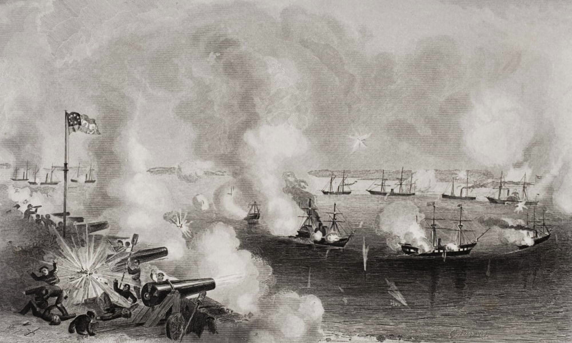 Bombardment And Capture Of Forts Walker And Beauregard Port Royal South Carolina November 7 1861 Canvas Art - Ken Welsh Design Pics (36 x 22)
