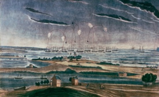 Bombardment of Fort McHenry 1814 John Bower (1809-1819 American) Canvas Art - John Bower (18 x 24)