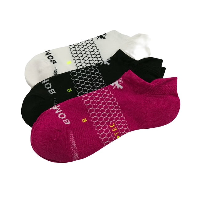 Bombas Women's All Purpose Performance Ankle Socks (White/Black/Pink) 3PK-Medium